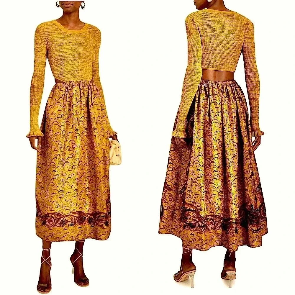 Ulla Johnson Marcellina Knit Taffeta Cutout Midi Dress Size 8